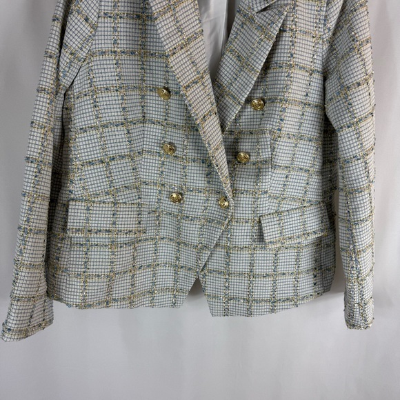 Rachel Zoe tweed blazer size: XL white and blue color With Gold Button - Picture 4 of 13